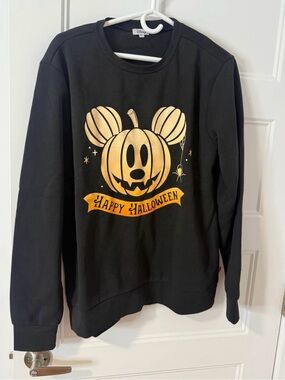 Disney Black Sweatshirt with Gold Pumpkin Mickey Graphic Bright in the dark